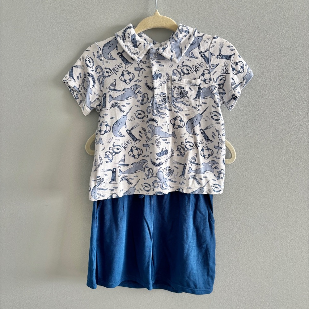 Angel Dear Bamboo Polo Shirt and Short Set in Nautical Notebook NWT 6-12M